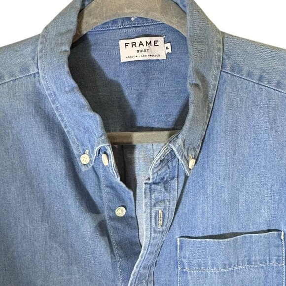 FRAME Long Sleeve Button Down Denim Shirt Blue Size Medium - Picture 2 of 10